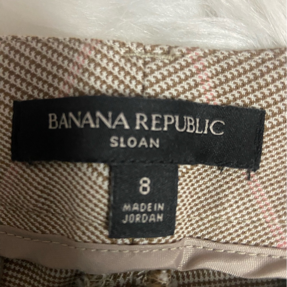 Banana Republic Sloan style Sz 8 Tan/Cream Plaid Women’s Dress Pants - Picture 2 of 9